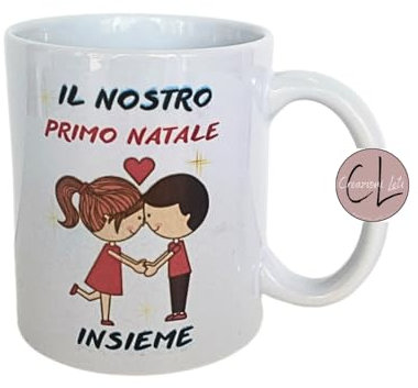 Tazza in Ceramica Natalizia il Nostro Primo Natale Insieme, Regalo Natale, Tazza Bianca Mug Alta Qualità Personalizzata, Idea Regalo.