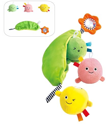 Hape Pea Pod Pals Sensory Baby Toy - 3 Textured Plush Peas with Sounds, Crinkle & Rattle, Stroller & Car Seat Travel Toy for Fine Motor Skills, Multi-Sensory Development for Babies 6 Months+