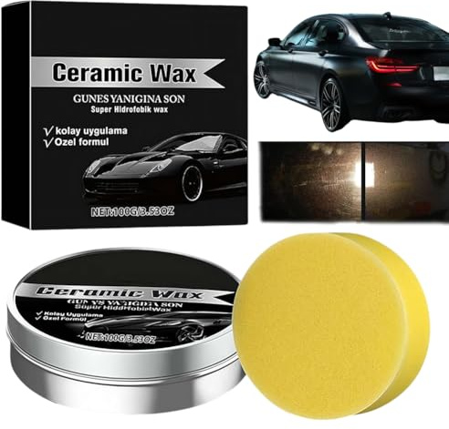 Crème de cire en céramique titane, cire de polissage pour revêtement de voiture, protection durable, formule douce avec éponge, pâte anti-rayures, améliore la brillance de votre véhicule