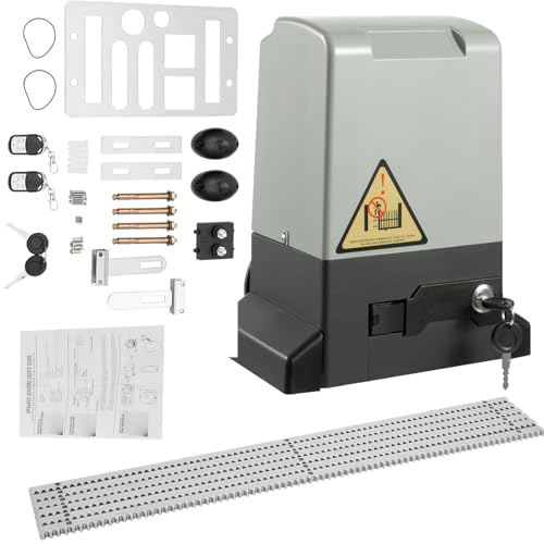 Electric Sliding Gate Opener with 6M Rack and 2 Remote Controls, 370W 220V Security Gate Operator Automatic Sliding Gate Drive, 800KG Garage Courtyard Gate Operator Sliding Door for Hotels Factories