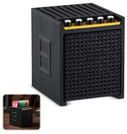 Guitar Pick Case,9 Slots 3D Printing Guitar Pick Holder with Storage Drawers,Retro Amp Speaker Shape guitar picks Storage Container picks Organizer,Plectrum Storage Case for Guitar Players Lovers