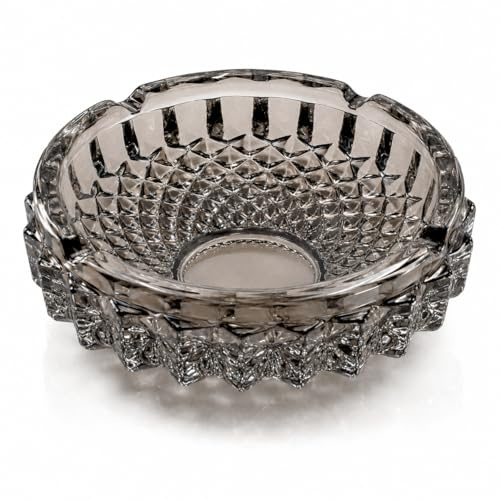 Posacenere in vetro da 12 cm, decorativo, con taglio a cristallo, resistente, rotondo, per casa, ufficio, tavolo, bar, lounge, JR2566