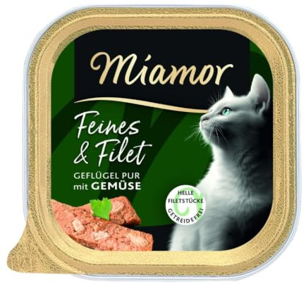 Miamor - Filete fino | Comida húmeda para gatos adultos con trozos de filete claros. Alimento complementario bajo en grasa en el cuenco sin aditivos artificiales | 16 x 100 g de aves de corral puras y