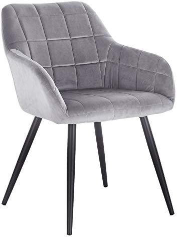 WOLTU Esszimmerstühle, Stuhl Esszimmer, für Küche, Wohnzimmer, Schlafzimmer, mit Armlehnen, gepolsterte Sitzfäche aus Samt, bis 150 kg belastbar, Metallbeine, Grau