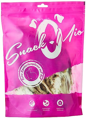 SnackOMio – Premium Hundesnack – feine Kaninchenohren mit Fell, getreidefrei, 1er Pack (1 x 450g)