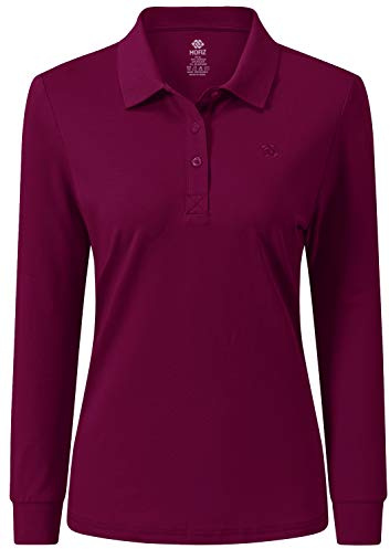 AjezMax Polo Mujer Mangas Largas Tops Algodón Invierno Cálido Trabajo Golf Camiseta Rojo Vino M