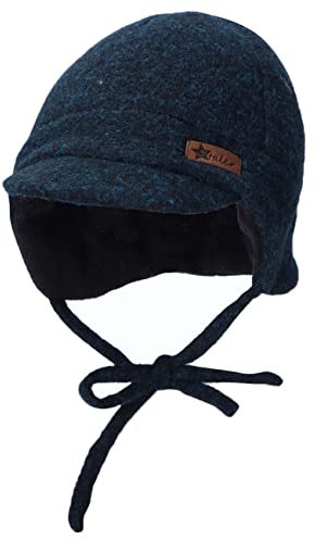 Sterntaler Baby Jungen Schirmmütze Baby Schirmmütze Melange Mütze - Schirmmütze Baby - aus Strickfleece mit Ohrenklappen und Bindeband - marine, 43