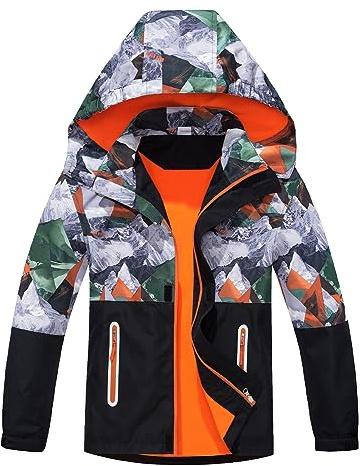 CAMLAKEE Imperméable Garçon Veste Polaire Enfant Manteau Camouflage Softshell Blouson Coupe Vent Orange 11-12 ans Taille 150
