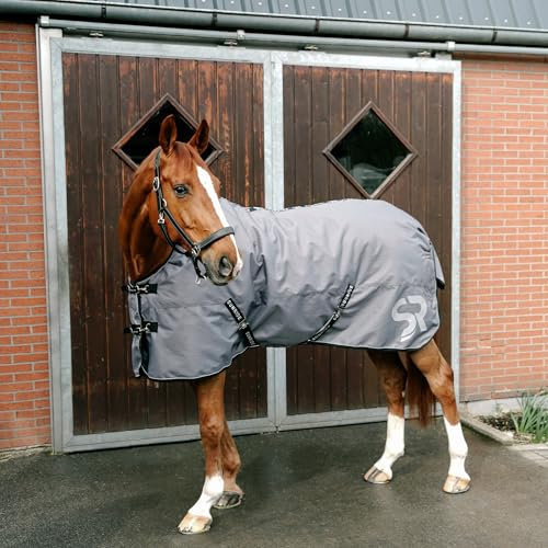 SUNRIDE Winterdecke 450g für Pferde (Alaska) - reflektierend, 1200D Ripstop - optionales Halsteil - mit Unterdecken kombinierbar (135 cm, grau)