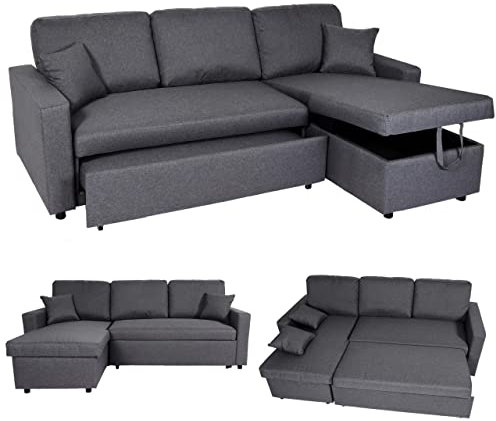Mendler Ecksofa mit Bettkasten HWC-L17, Couch Sofa L-Form, Liegefläche Nosagfederung 228cm - dunkelgrau