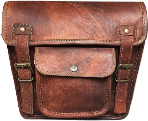 american blue Custodia laterale in pelle | Borsa da moto Saddlebags | Manubrio Sissy Bar | Borsa da viaggio per bici e bicicletta 11 x 8 x 9 pollici