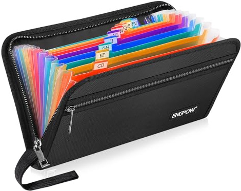 ENGPOW Receipt Coupon Organizer,Fireproof 13 Pockets Expanding File Folder Small Accordian File Organizer,Portable Filing Wallet Holder with Zipper & Labels for A5 Size Files and More(11.4 x 6.7)