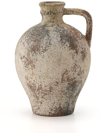LUKA Vaso rustico in ceramica, 21 cm, vaso in terracotta con manico, vaso decorativo in argilla neutra, per soggiorno, tavolo, mensola (marrone, M)