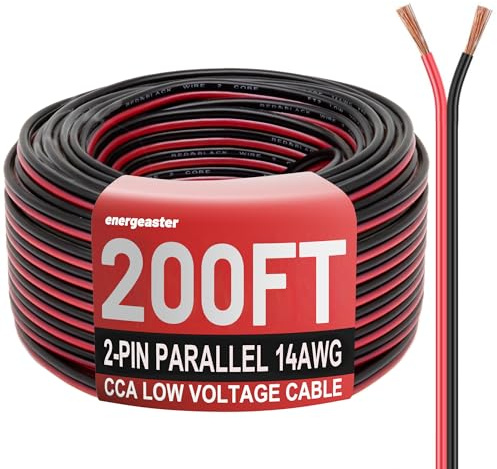 Energeaster Electrical Wire 2 Conductors Red Black Cable Hookup LED Lighting Strips Flexible Wire Outdoor Extension Cord 14 Gauge Copper Clad Aluminum Wire Low Voltage Cable(14AWG 200FT)