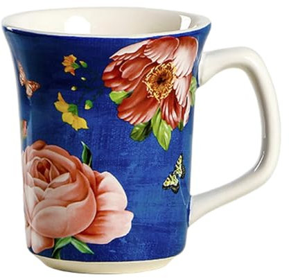 CAPIJIONG Große Kapazität Amerikanischen Stil Personalisierte Unterglasur Farbige Keramik Tassen, Home Saft Milch Kaffeetassen Blaue Pfingstrose -480ml/16oz