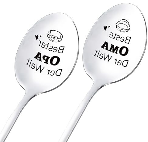 Oma und Opa Geschenke, 2 Stücke Kaffeelöffel mit Gravur Kaffeelöffel mit Gravur Edelstahl Teelöffel Jahrestag Geschenk für Oma und Opa Hochzeitstag Jahrestag Geschenk für Sie