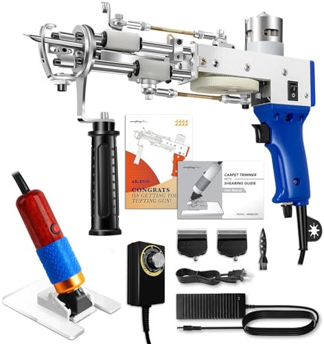 LONGTEAMOON Kit Pistolet à touffeter et Coupe-Tapis, Pistolet à Tapis à Poils coupés et bouclés 2 en 1 et cisailles à sculpter Les Tapis, kit de démarrage pour la Fabrication de Tapis
