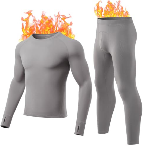 gagli Termiska underkläder män med innerfleece, termoundertröja och termobyxor, funktionella underbyxor, vintervarma skidunderkläder, set, GRÅ, L