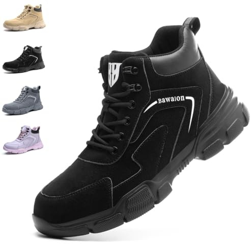 Nasogetch Safety Boots Waterproof Work Boots Lightweight Steel Toe Cap Boots for Men Women Safety Trainers Non-Slip 9193 Black 9 UK Label Size 43