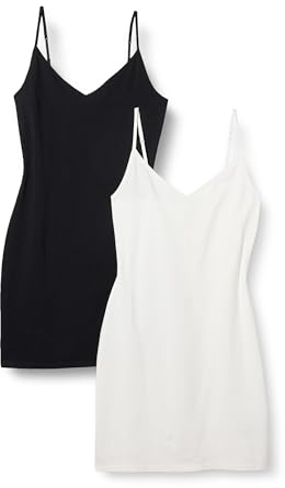 Amazon Essentials Women's Slim Fit Cotton Layering Slip Dress, Pack of 2, Black/White, Medium