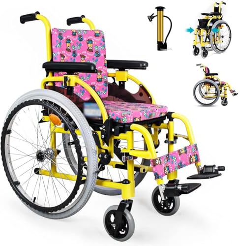 Silla de ruedas plegable ligera para niños, sillas de ruedas autopropulsadas, silla de ruedas de aluminio para niños, silla de ruedas estrecha para viajes en casa con frenos, ancho del asiento de 35