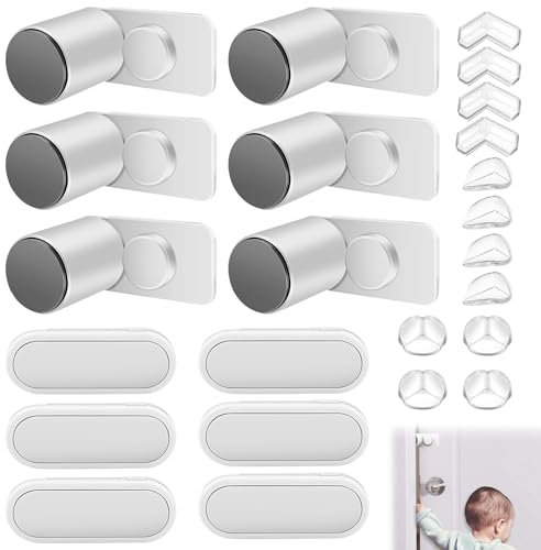 GZcaiyun Kindersicherung Tür Set, 6 Klemmschutz für Türen, 6 Kindersicherung Schrank, 12 Kantenschutz(Je 4 In 3 Stilen), Selbstklebend, Kinderschutz für Tür Schränke Kühlschrank Tischecke