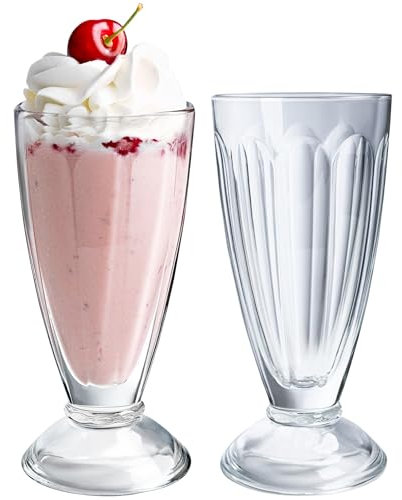 KONZEPT Copas para helado 300 ml – Set de 12 copas de postre de vidrio con pie, ideales para batidos, yogur, frutas y postres fríos