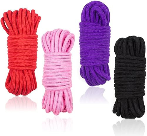 lohey 4 Pack Soft Cotton Rope, 10 M/33 Feet 8 MM Thick Multipurpose Durable Long Ropes All Purpose Colored Cord Craft Rope