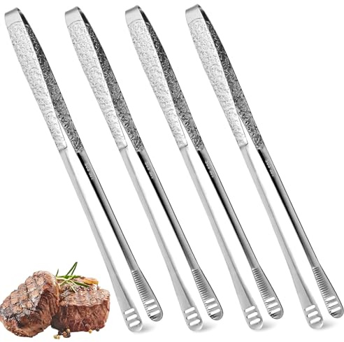4 Pieces 11 Inches Korean BBQ Tongs Stainless Steel Grill Kitchen Food Tongs Tweezers Cooking Clamp Tool for Salad, Fish, Steak, Barbecue, Buffet, Meat