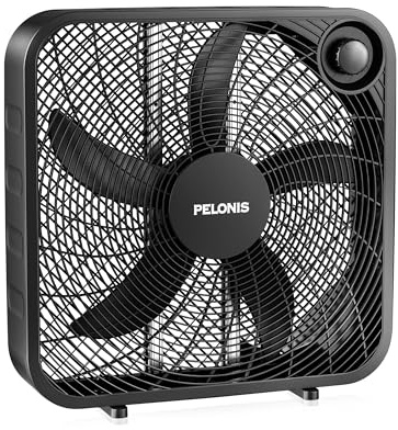 PELONIS 20 Inch Box Fan – 3 Speeds, Window Fans, Floor or Tabletop, 25ft/s, Superior Air Throw (2295 CFM), Lightweight, 5 Blades, Fans for Bedroom, Office, Living Room, Garage