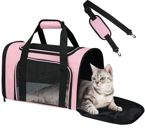 FOORLON Cat Carrier Soft for Pets Up to 15 Lbs, Cat Travel Bag Soft-Sided with Padded Shoulder Strap, Pet Dog Carriers for Small Dogs Travel Puppy Carry Airline Approved, Pink