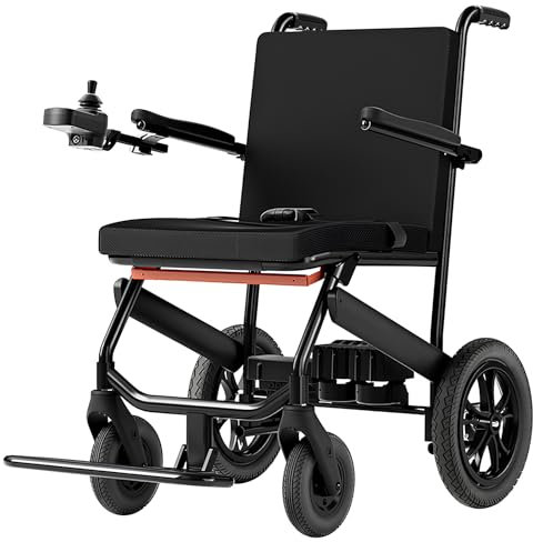 AMITD Sedia a Rotelle Elettrica Pieghevole Leggera, 15 kg, 20 km, 400 w, Massima 150 kg, Tutto Terreno, Telaio in Lega di Alluminio Fibra di Carbonio, Adatto al Trasporto Aereo, per Disabili, Anziani