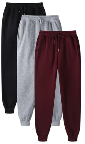 Pack de 3 pantalones de chándal unisex, pantalones deportivos otoño/invierno de cintura alta con goma elástica, pantalones de fitness de un solo color, elásticos, ligeros, cómodos, sudaderas