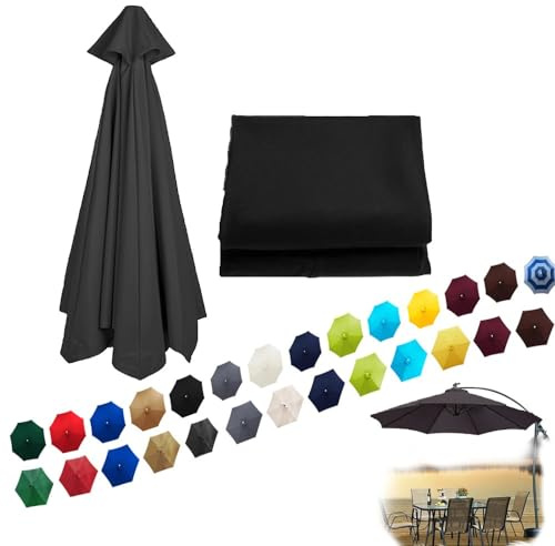 Anti-UV Umbrella Canopy Cover, Market Universal Parasol Replacement Cloth, 6 Ribs/8 Ribs Outdoor Garden Umbrella Top Cover Waterproof Windproof(Black, 6 Ribs-2.7m/9ft)