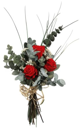 Ramo de Novia con Rosas Rojas Preservadas DECOALIVE Flor Decorativa Eterna