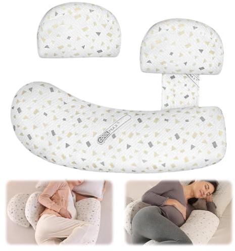 Foreverup Cuscino per gravidanza per dormire, cuscino premaman per donne incinte, morbido cuscino per il corpo in gravidanza, rimovibile e regolabile, doppio cuneo con copertura per schiena, fianchi