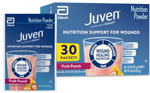 Juven Therapeutic Nutrition Drink Powder Including Collagen Peptides, Amino Acids, and HMB For Wound Healing Support, Fruit Punch, 30 Packets