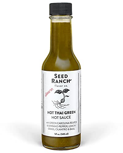 Seed Ranch Hot Thai Sauce, 5 Fl Oz - Spicy Heat - Featured on Hot Ones, Green Carolina Reaper Pepper, Organic Gourmet Hot Sauce - Vegan, Non-GMO, Gluten-Free, Proteins, Rice Bowls, Noodles & Breakfast