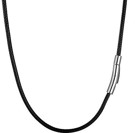 Halskette Leder Herren Lederkette Lederband Schwarz Jungen Kette für Anhänger mit Edelstahl Verschluss