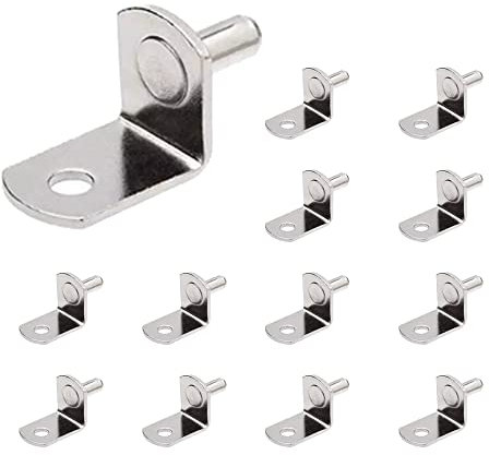 CORTNEY Shelf Support Pegs, 20Pcs 6mm L Shape Metal Shelf Pegs for Kitchen Cabinet Bookcase Closet Wardrobe Cupboard Wood Glass Shelves Supports, Nickel Plated Shelf Bracket Pegs Pins with 4 mm Hole