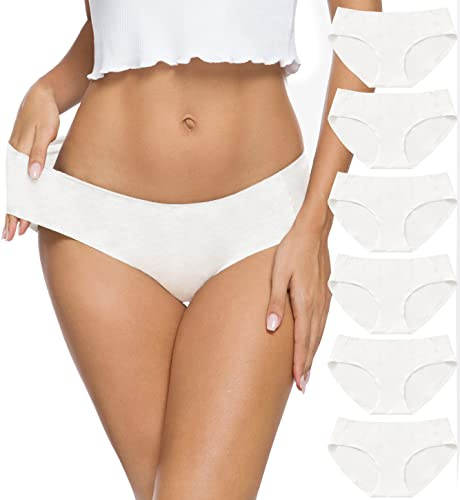Altheanray damunderkläder bomullsunderkläder för kvinnor sömlös hipster bikini trosor 6-pack, Vitt, L
