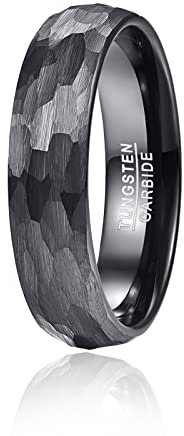 Vakki 6mm Ring Gebürstet Schwarz Gehämmerte Ringe Ring Wolfram Schwarz Matt Größe 60(19.1)