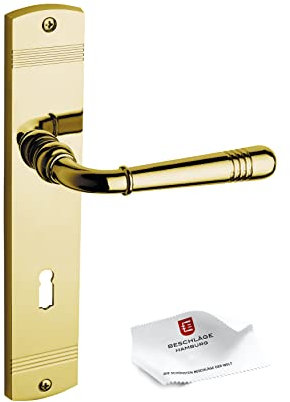 Beschläge Hamburg | Türgriffe Türbeschlag | Emily MPu PVD BB | Türklinken mit Buntbart Langschild 45 x 235 x 8 mm für Zimmertüren | Drückergarnitur/Türdrücker für Innentüren | in messingfarben PVD