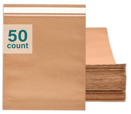 Elementree Medium Recyclable Paper Mailers - 13.5 x 15.5 - 50 Count - Brown Expandable Envelopes & Shipping Bags - Made in the USA - Double-Walled Kraft Paper (00957)