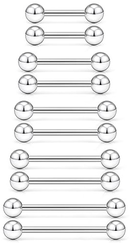 Kwoencxi 16G Nipple Piercing Jewelry Tongue Rings for Women 16 Gauge Hypoallergenic Surgical Stainless Steel Long Short Silver Nipple Tongue Barbell Bar Piercing Jewelry Men 12mm 14mm 16mm 19mm 22mm