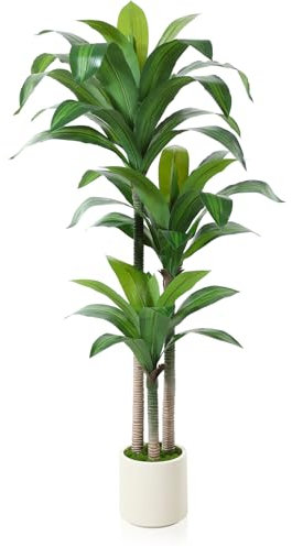 Kazeila Künstlicher Drachenbaum 150cm Artificial Kunstpflanzen groß, Plastik Künstliche Pflanzen,Tropische Dracaena Fragans Pflanze mit Töpfen für Wohnzimmer Büro Garten Dekoration(1Pack)