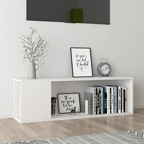 TANZEM TV-Schrank Weiß 100x24x32 cm Holzwerkstoff, TV Lowboard, Fernsehschrank, Fernsehtisch, Fernseher Schrank, TV Sideboard, TV Board, TV Cabinet, TV Bank, TV Kommode