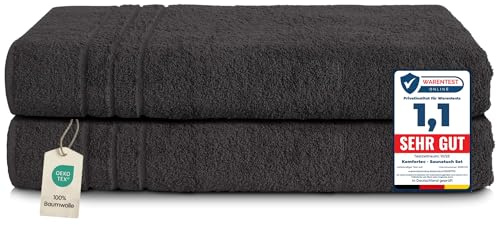 Komfortec Lot de 2 Serviettes de Sauna 80 x 200 cm 100% Coton XXL – Grandes Serviettes de Sauna Douces à séchage Rapide – Noir
