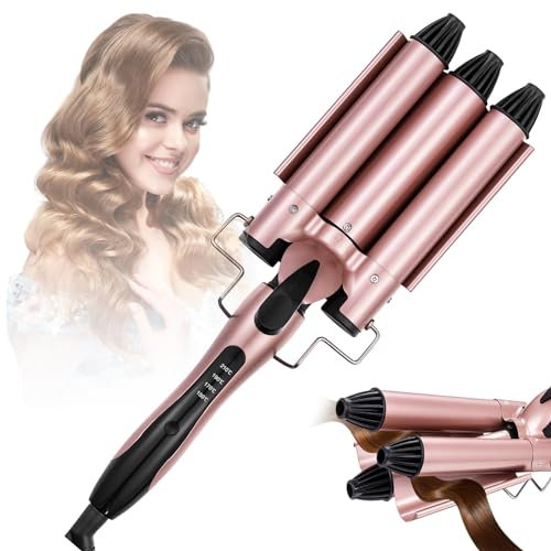 HyAdierTech Ferro Arricciacapelli, 3 Tubi Piastra Capelli Onde, Ceramica Piastra Arricciacapelli con Riscaldamento Rapido PTC, Temperatura Regolabile 150 ℃-210 ℃, 25mm, per Capelli Lunghi/Corti