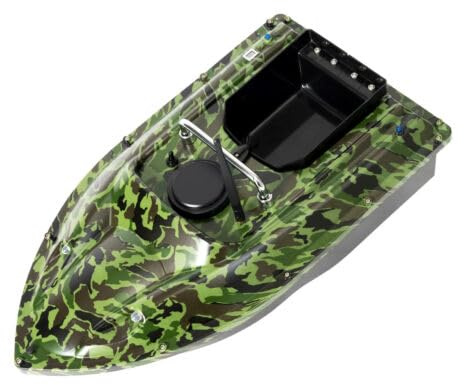 AUYART 500m Telecommandé Bateau d'appât pêche Bateau Amorceur avec Hoppers Camouflag ABS d'alimentation Attraper Poisson Nourrir Poisson avec télécommande Piles